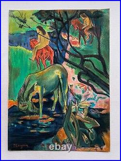 Paul Gauguin painting on paper (Handmade) signed and stamped mixed media vtg