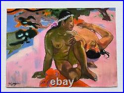 Paul Gauguin painting on paper (Handmade) signed and stamped mixed media vtg