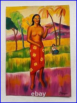 Paul Gauguin painting on paper (Handmade) signed and stamped mixed media vtg