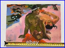Paul Gauguin painting on paper (Handmade) signed and stamped mixed media vtg