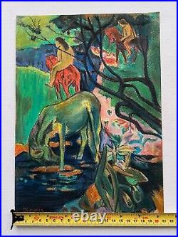 Paul Gauguin painting on paper (Handmade) signed and stamped mixed media vtg