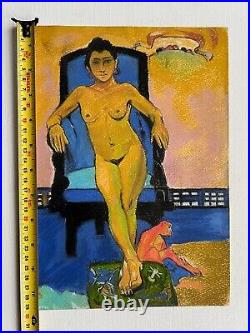 Paul Gauguin painting on paper (Handmade) signed and stamped mixed media vtg