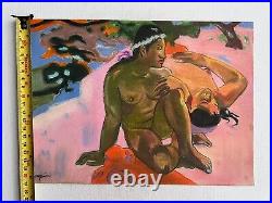 Paul Gauguin painting on paper (Handmade) signed and stamped mixed media vtg