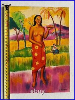 Paul Gauguin painting on paper (Handmade) signed and stamped mixed media vtg