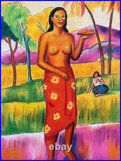 Paul Gauguin painting on paper (Handmade) signed and stamped mixed media vtg