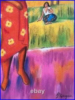 Paul Gauguin painting on paper (Handmade) signed and stamped mixed media vtg