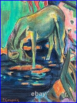 Paul Gauguin painting on paper (Handmade) signed and stamped mixed media vtg