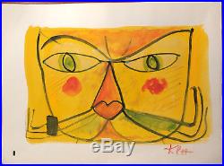 Paul Klee Fine Original Rare Gouache Painting Vintage Yellow Cat Signed