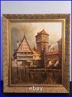 Peter Samberger Signed Original Painting Oil on Canvas 24×20 Vintage Framed