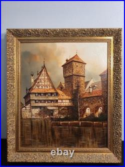 Peter Samberger Signed Original Painting Oil on Canvas 24×20 Vintage Framed