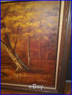 Phillip Cantrell Vintage SIGNED Landscape Trees OIL painting on LARGE canvas