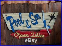 Pool and Spa Mid-Century Retro Painted Flat Metal Sign FREE SHIPPING