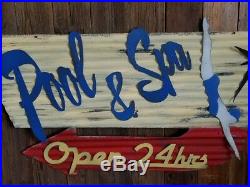 Pool and Spa Mid-Century Retro Painted Flat Metal Sign FREE SHIPPING