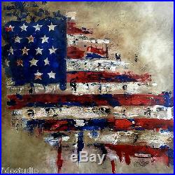 Pop art abstract vintage American Flag painting patriot Canvas print Fidostudio