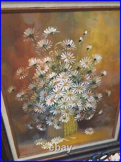 Pretty Vintage Original Still Life Floral Art Painting Signed Wood Wooden Frame