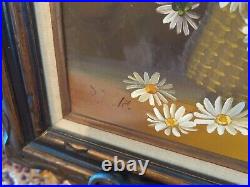 Pretty Vintage Original Still Life Floral Art Painting Signed Wood Wooden Frame
