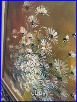 Pretty Vintage Original Still Life Floral Art Painting Signed Wood Wooden Frame