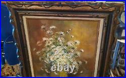 Pretty Vintage Original Still Life Floral Art Painting Signed Wood Wooden Frame