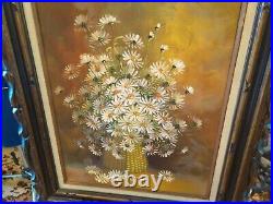 Pretty Vintage Original Still Life Floral Art Painting Signed Wood Wooden Frame