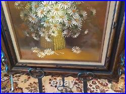 Pretty Vintage Original Still Life Floral Art Painting Signed Wood Wooden Frame