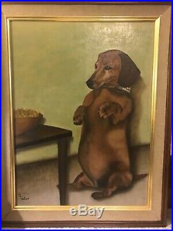 Quirky Vintage Mid-century Large Dachshund Weiner Dog Painting American Folk Art