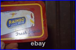 RAINBO LASTING FRESHNESS BREAD STAMPED PAINTED METAL GROCERY SIGN 1950s VINTAGE