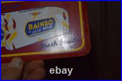 RAINBO LASTING FRESHNESS BREAD STAMPED PAINTED METAL GROCERY SIGN 1950s VINTAGE