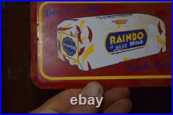 RAINBO LASTING FRESHNESS BREAD STAMPED PAINTED METAL GROCERY SIGN 1950s VINTAGE