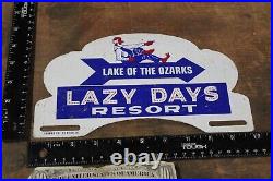 RARE 1950s LAZY DAYS RESORT LAKE OF THE OZARKS PAINTED METAL TOPPER SIGN FISHING