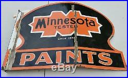 RARE Minnesota Paints double side flange Porcelain sign orange black vintage HTF
