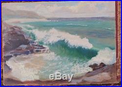 RARE ORIGINAl HAWAII VINTAGE OIL PAINTING SIGNED DATED 1951 NEAR BLOW HOLE OAHU