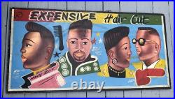 RARE VINTAGE 1980s 1990s BARBERSHOP HAIR CUT ADVERTISING SIGN HAND PAINTED 48x24
