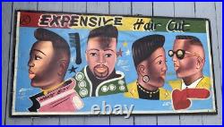 RARE VINTAGE 1980s 1990s BARBERSHOP HAIR CUT ADVERTISING SIGN HAND PAINTED 48x24