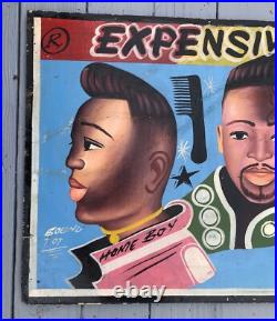 RARE VINTAGE 1980s 1990s BARBERSHOP HAIR CUT ADVERTISING SIGN HAND PAINTED 48x24