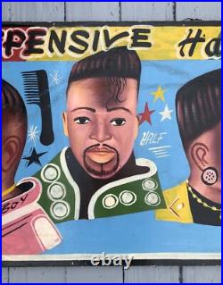 RARE VINTAGE 1980s 1990s BARBERSHOP HAIR CUT ADVERTISING SIGN HAND PAINTED 48x24