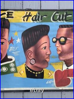 RARE VINTAGE 1980s 1990s BARBERSHOP HAIR CUT ADVERTISING SIGN HAND PAINTED 48x24