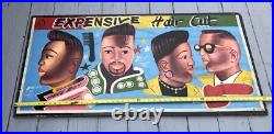 RARE VINTAGE 1980s 1990s BARBERSHOP HAIR CUT ADVERTISING SIGN HAND PAINTED 48x24