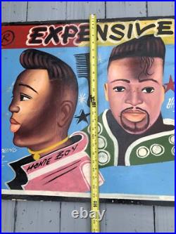 RARE VINTAGE 1980s 1990s BARBERSHOP HAIR CUT ADVERTISING SIGN HAND PAINTED 48x24