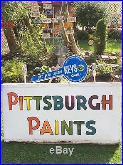 Rare Vintage Pittsburgh Paints Rainbow Double Sided Sign With Hanger Brackets