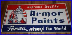 RARE Vintage NOS Original Armor Paints Metal Advertising Sign w Knight Graphic