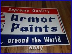 RARE Vintage NOS Original Armor Paints Metal Advertising Sign w Knight Graphic