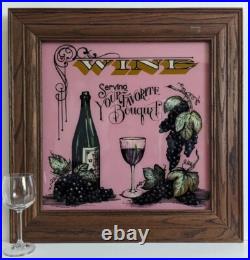 RARE Vtg 21 Reverse Painted Glass Wine Trade Sign Advertising Bar Wall Hanging