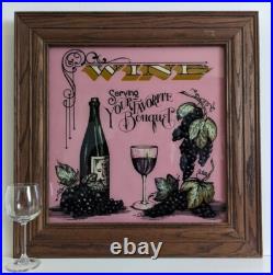 RARE Vtg 21 Reverse Painted Glass Wine Trade Sign Advertising Bar Wall Hanging