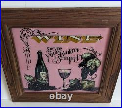 RARE Vtg 21 Reverse Painted Glass Wine Trade Sign Advertising Bar Wall Hanging