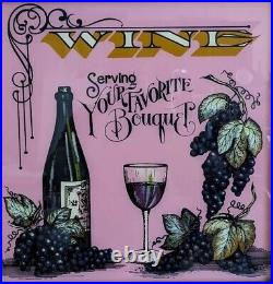 RARE Vtg 21 Reverse Painted Glass Wine Trade Sign Advertising Bar Wall Hanging