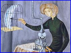 REMEDIOS VARO drawing and painting on old paper signed stamped vintage