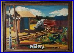 RE Smith Chicago Vintage 1940's WPA Era Old Railroad Train Station Oil Painting