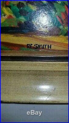 RE Smith Chicago Vintage 1940's WPA Era Old Railroad Train Station Oil Painting