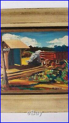 RE Smith Chicago Vintage 1940's WPA Era Old Railroad Train Station Oil Painting