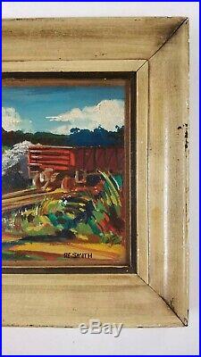 RE Smith Chicago Vintage 1940's WPA Era Old Railroad Train Station Oil Painting